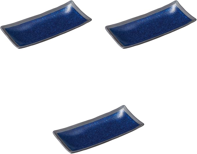 Setomonohonpo, Set of 3, Indigo Momoyama Serving Plates, 8.7 x 4.0 x 1.1 inches (22.2 x 10.2 x 2.7 cm), Appetizer Plates, Porcelain
