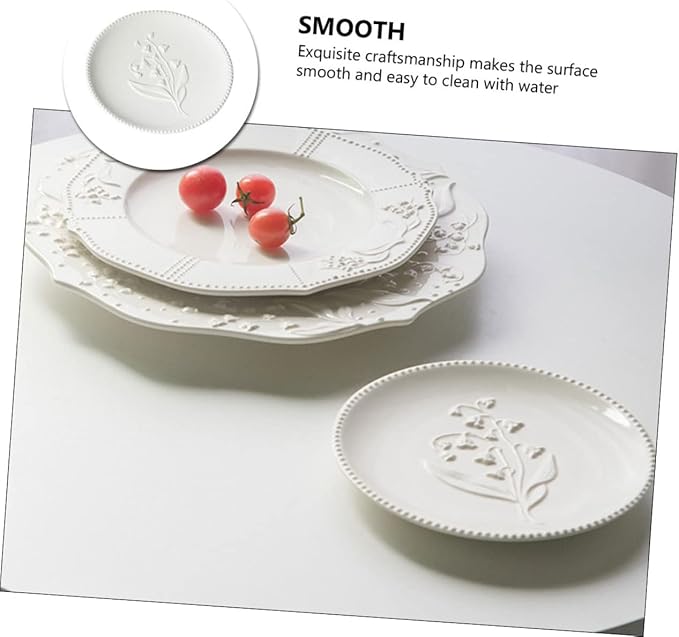 Cabilock American Style Embossed Ceramic Plate Multi-purpose Dish for Steak Desserts Food Storage Tray for Home Use Housewarming