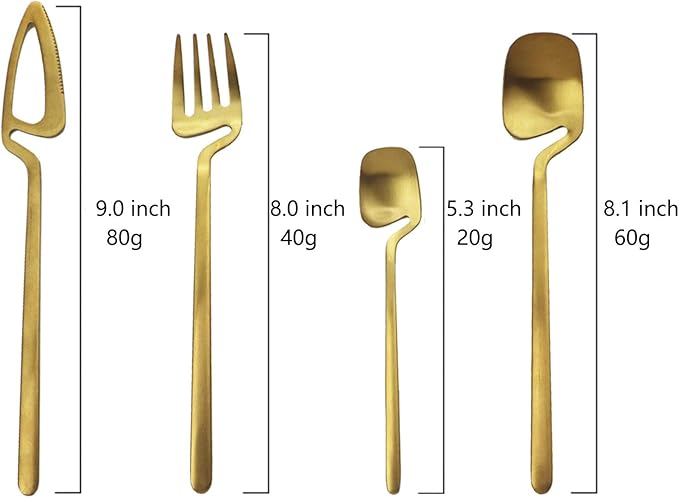 JASHII Silverware Set Satin Finish 24-Piece Stainless Steel Flatware Set Kitchen Utensil Set Service for 6 Tableware Cutlery Set Dishwasher Safe (Matte Gold)