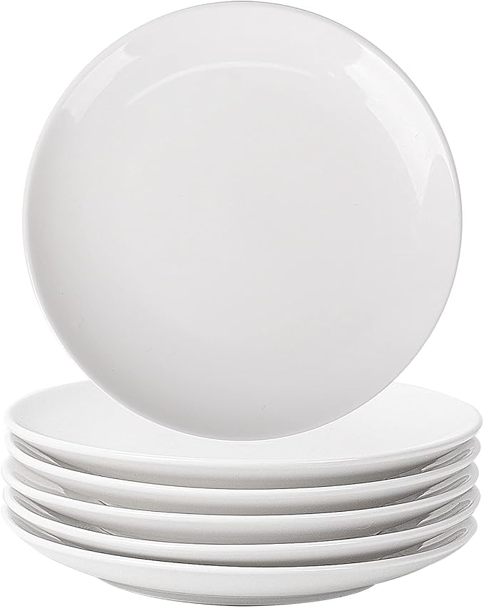 DELLING Dinner Plates Set of 6, 10 inch Ceramic Plates - Microwave, Oven, and Dishwasher Safe, Scratch Resistant - Modern Dinnerware Dish Set for Kitchen Serving - White
