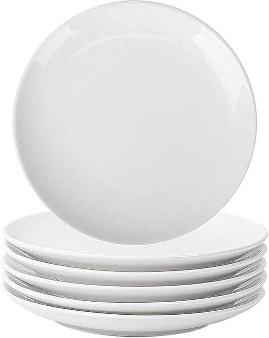 DELLING Dinner Plates Set of 6, 10 inch Ceramic Plates - Microwave, Oven, and Dishwasher Safe, Scratch Resistant - Modern Dinnerware Dish Set for Kitchen Serving - White