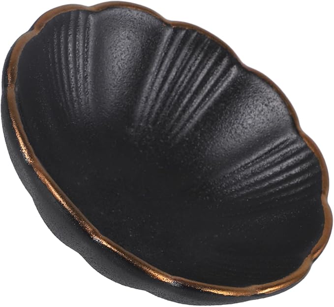 IMIKEYA 1pc Black Ceramic Seasoning Dish Rim Small Snack Plate for Dipping Sauces Condiments and Appetizers Elegant Tableware for Home and Restaurant Use
