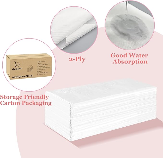 Disposable Napkins, 900 Count 2-Ply White Napkins Bulk, Paper Dinner Napkins for Wedding Party Bathroom and Everyday Use (16.5" X 14.2")