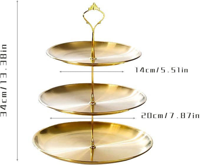 Stainless Steel 3 Tier Cupcake Stand, Tiered Trays Three Layer Cake Stand 3 Tier Serving Tray Platters for Pastry Dessert Candy Fruit Tea Party Wedding Platter (Golden)