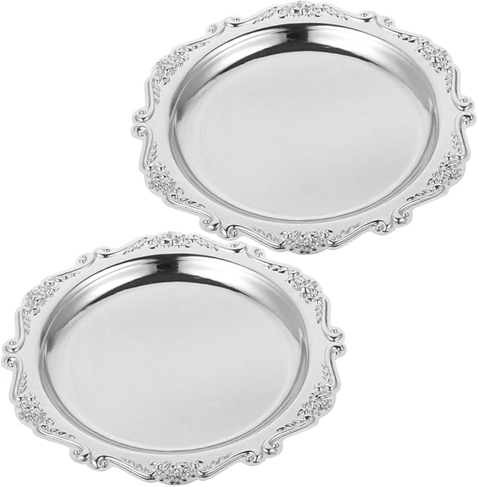 2pc Snack Iron Plate Serving Tray Vintage Jewelry Dish Retro Metal Trays for Desserts Chips and Dip Holder Home Decorative Plate