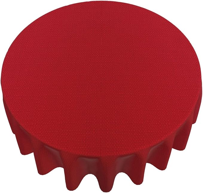 Round Christmas Tablecloth Spill Proof Wrinkle Free Washable Textured Fabric Table Cloth, Faux Linen Table Cover for Xmas, Holiday, Winter, Party, Banquet, Indoor, Outdoor (70 Inch Round, Red)