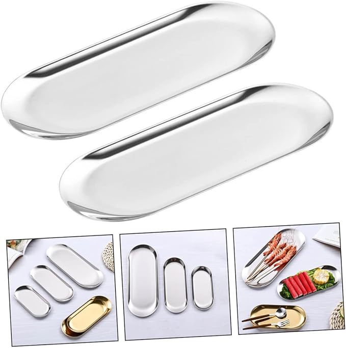 Garneck 2pcs Polished Stainless Steel Trays Serve As Decorative Serving Trays Jewelry Display and Food Storage for Kitchen Tabletop