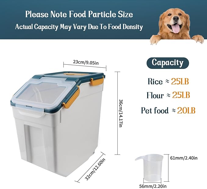 AnRui Large Flour Storage Containers 25Lbs Airtight Rice Storage Container BPA Free Kitchen Pantry Food Storage Bin Sugar Snack Cereal Grain Organizer Box with Wheel, Scoop, 4Pack, Blue