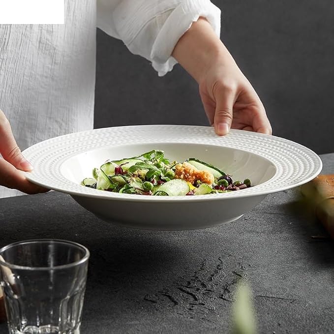 Kitchen Plates Dinner Plate Simple Ceramic Salad Plate Kitchen Restaurant Main Dish Plate Household Pure White Soup Bowl Creative Tableware Dinner Plate Restaurant Plates(A 8.75inch)