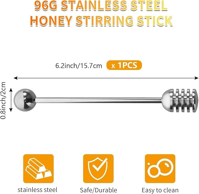 Honey Dipper. Premium 304 Stainless Steel Honey Dipper Set, 6.3 Inch Kitchen Stirrer, 3 Pack Deep-Groove Honeycomb Sticks for Syrup, Molasses, and Sauces, Dishwasher Safe. 3 PCS in One Box.