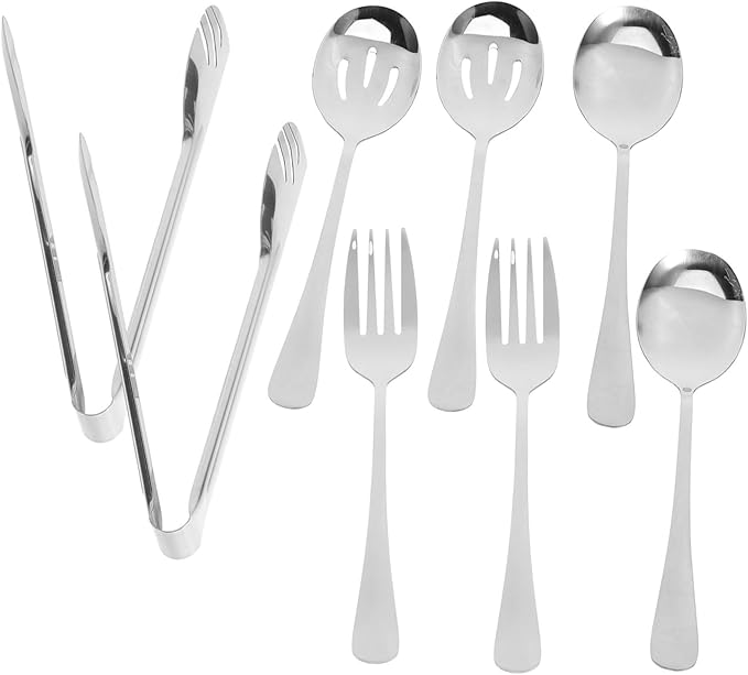 ABOOFAN 2sets Stainless Steel Utensil Set Serving Spoons Forks Slotted Spoons Tongs Portable Travel Utensils for Parties