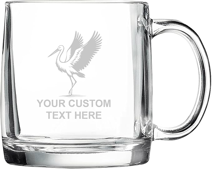 Stork, Personalized 12.5 oz Polar Camel Glass Coffee Desk Mug – Custom Laser Engraved Clear Cup for Tea, Espresso, Latte, Whiskey - Microwave Safe/Made in USA