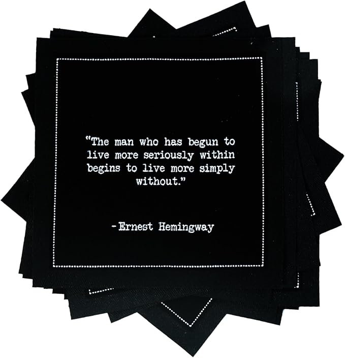 Five Star Hemingway Quotes | Black Cotton Cocktail Napkins | 50 Luxury Disposable Beverage Napkins with Witty Bar Quotes | Drink Napkins for Parties, Bars, Weddings & Game Nights