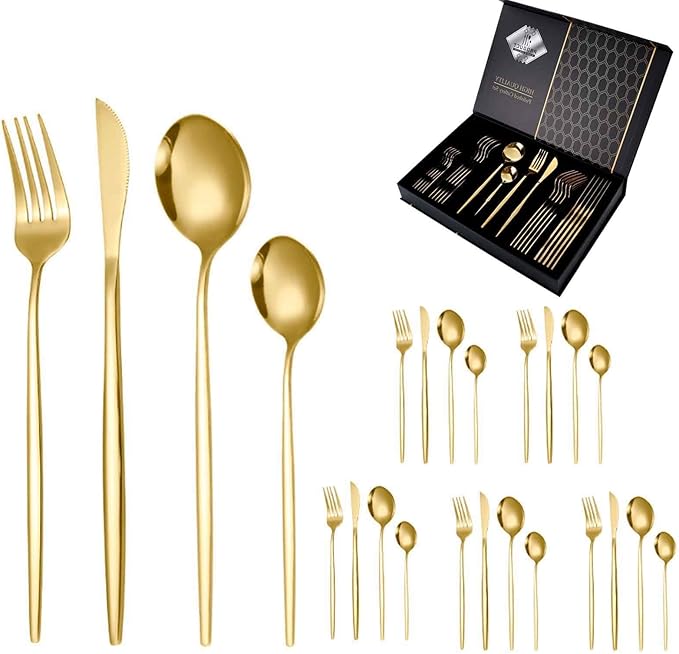 24 PCS Luxury Flatware Set Satin Finished, Matte Flatware Set Serving for 6 for Formal Events, Parties, Tablewar, Home and Restaurant, Dishwasher Safe(Rainbow Color,B)