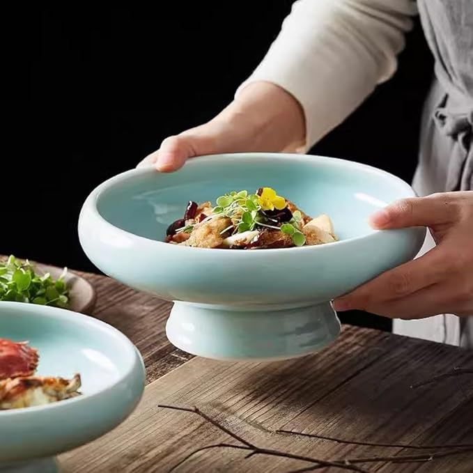 Kitchen Plates Ceramic High-foot Dinner Plate Home Salad Plate Fruit Plate High-foot Dessert Plate Restaurant Appetizer Plate Restaurant Plates(8.11inch)