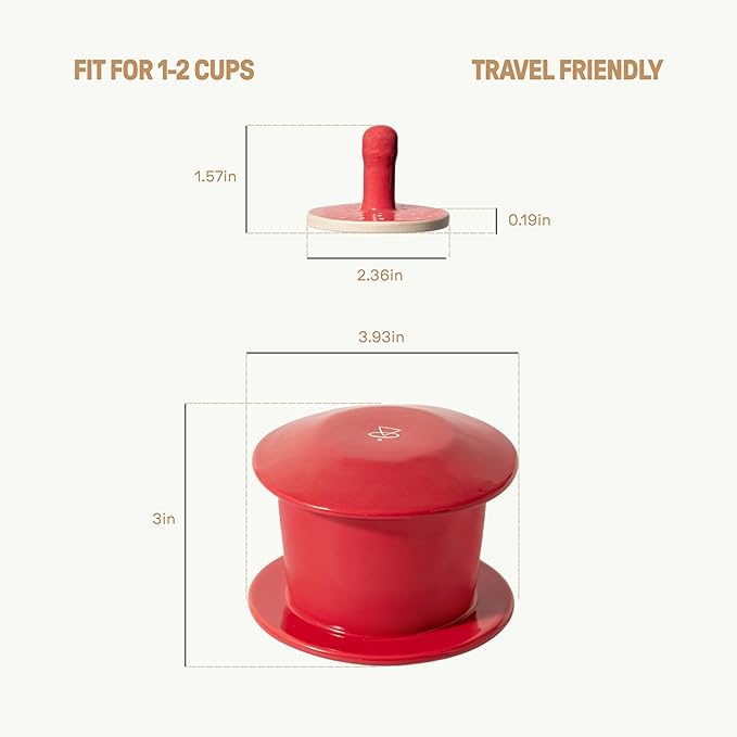 [Holiday Gift] Ceramic Vietnamese Phin Filter by PHINOI - Pour Over Coffee Dripper – 1-3 Cup Coffee Maker with Flower Design – Reusable Coffee Filter for Manual Brewing, Travel Friendly (Red)