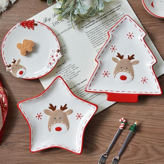 Christmas Ceramic Appetizer Plates for Tapas, Salad, Appetizer, Dishwasher Safe, Microwave Safe, Freezer Safe (Gift bag Small bowl 11.1 * 4.5cm)