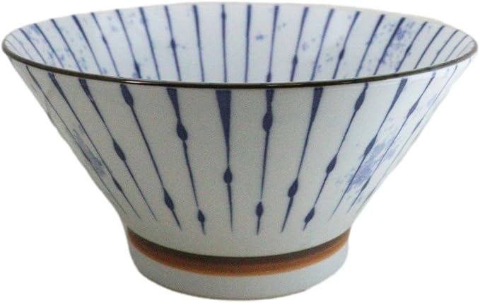 Ebros Gift Artistic Blue Waves Fubuki Tokusa Made In Japan Dinnerware Serveware Kitchenware Set Asian Japanese Restaurant Supply (Pack Of 6 Medium 38oz Ramen Soup Donburi Rice Salad Bowls)