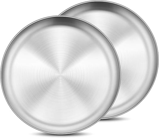Onader 18/8 Stainless Steel Plate, 7.8 Inch 304 Metal Dinner Camping Plates for Kids Children, Reusable Round Serving Dishes Set of 2