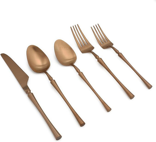 Elyon Noelle 20-Piece Matte Copper Flatware Set, Stainless Steel, Service For 4