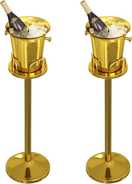 Ice Bucket with Stand Christmas Stainless Steel Standing Ice Bucket Ice Cube Container, Wine Bucket on rack Champagne Bucket for Wine Beer KTV Club Bar Bbq Party Wedding, 12ib 5L,gold 2packs