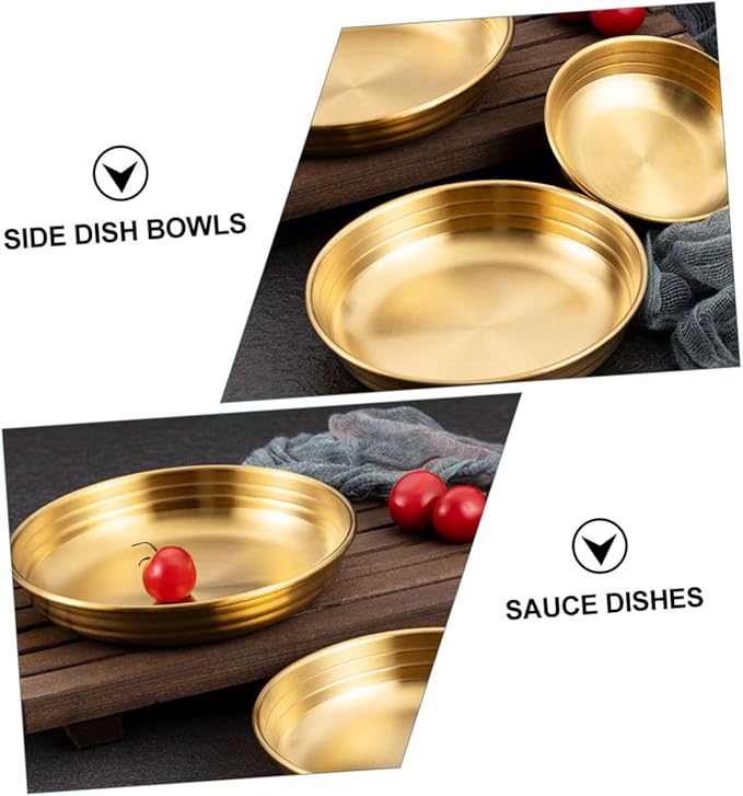 PRETYZOOM Thickened Stainless Steel Korean Kimchi Dish Flat Saucer for Appetizer Plates Soy Sauce Bowl Food Sauce Dish Fall Wear Resistant Serving for Home and Restaurant