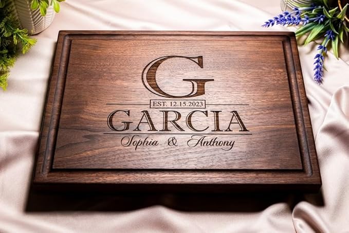 Personalized Cutting Board, Custom Wedding, Anniversary or Housewarming Gift Idea, Wood Engraved Charcuterie, for Couples, Family and Clients Classic Initial Design 015