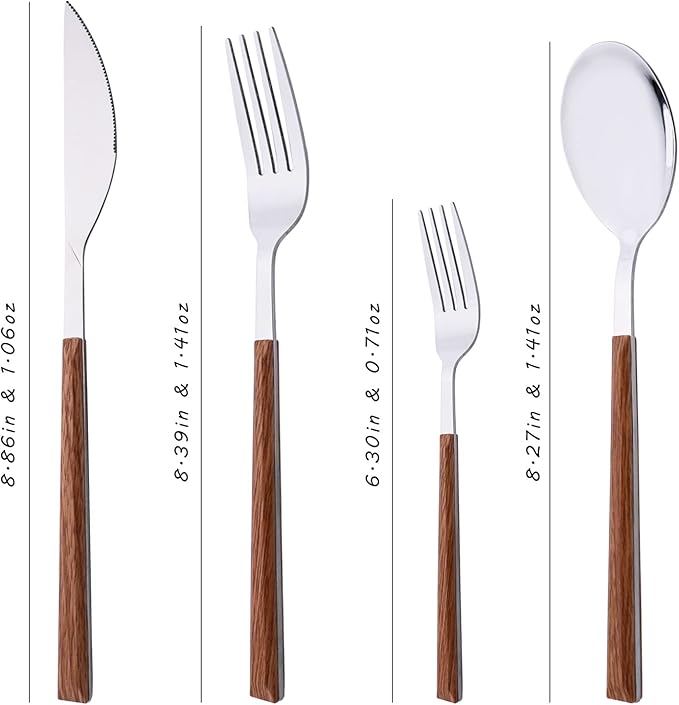 Silverware Set for 4, 16-Piece Stainless Steel Flatware Cutlery Set, Tableware Eating Utensil Set with Wooden Effect Handle, Include Knife Fork Spoon, Mirror Polished, Dishwasher Safe
