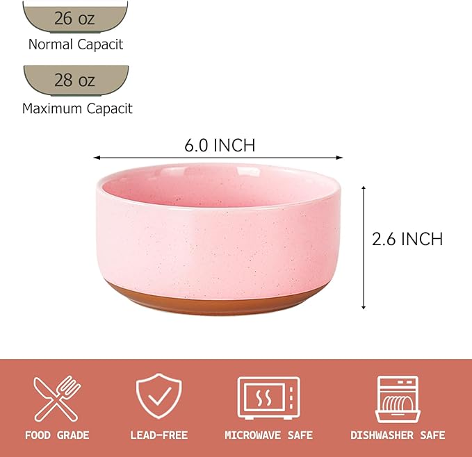 GZG 6 Inch Ceramic Cereal Bowls Set of 4, 28oz Large Soup Salad Pasta Bowls, Porcelain Oatmeal Bowl for Kitchen, Microwave & Dishwasher Safe