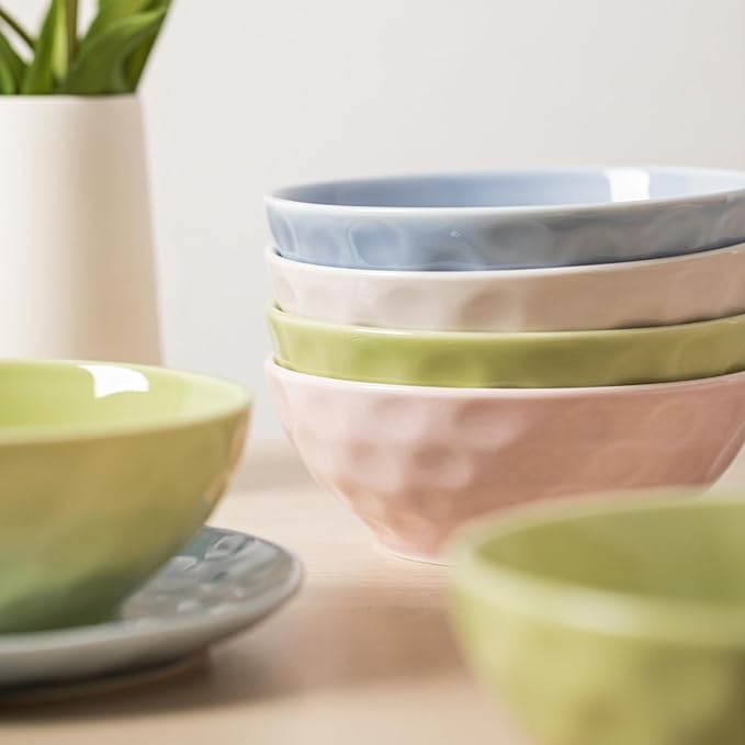HOMBENE Plates and Bowls Sets, Dinnerware Set 12 Piece Service Porcelain Dinnerware for 4, for Dessert Salad and Pasta, Sakura Pink Dishes