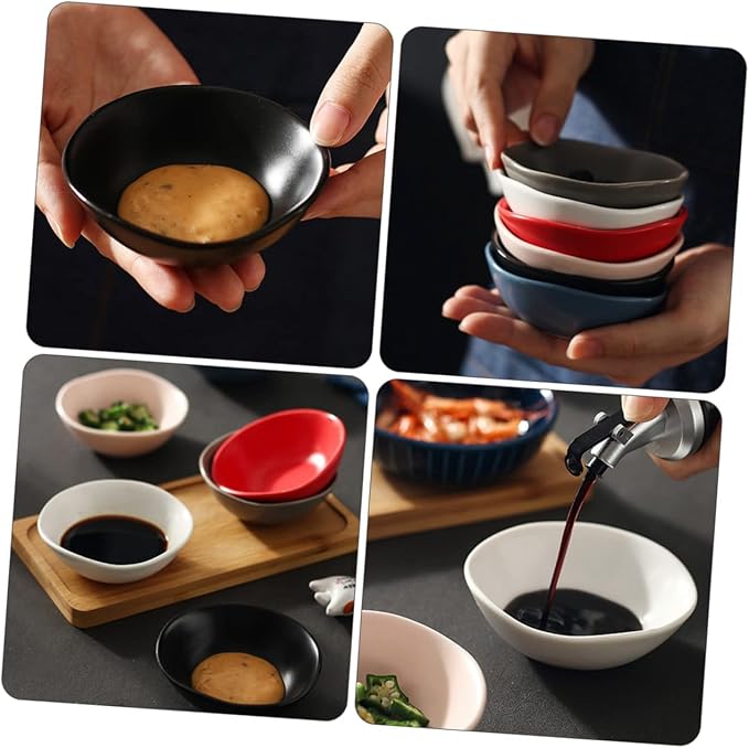 4pcs Ceramic Sauce Plates Multifunctional Dipping Dishes for Soy Sauce Vinegar and Condiments Appetizers Seasoning and Snacks Black White