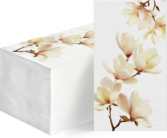 Horaldaily 200 Disposable Paper Decorative Guest Napkins, Magnolia Grandiflora Hand Towel for Party Lunch Dinner Kitchen Bathroom