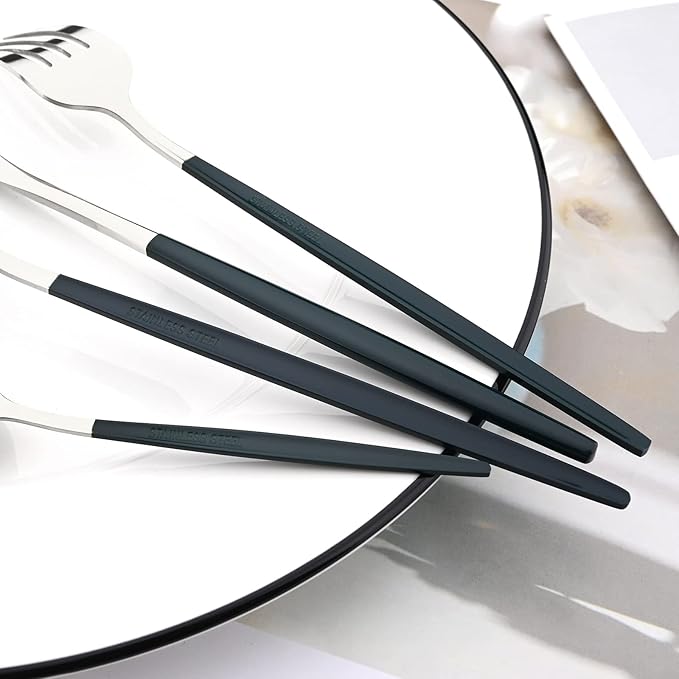 40 Pcs Silverware Set With Teaspoon For 10, Food Grade Stainless Steel Utensils Tableware Set, Elegant & Simple Flatware Serving Set Include Knife Fork Spoon, Mirror (Green Silver)