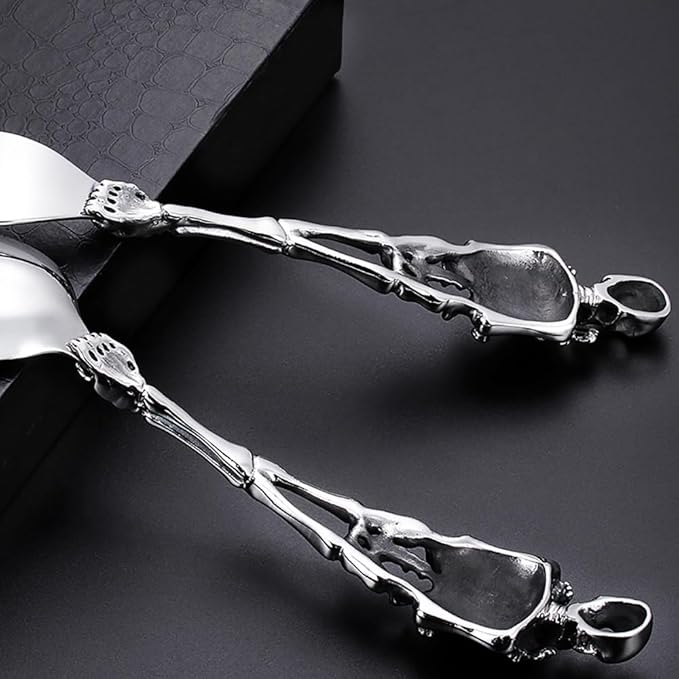 Skeleton Skull Silverware Set, GULSARAYI Cutlery 3 PCS Flatware Set, Creative Skeleton Handle for Halloween Easter Christmas
