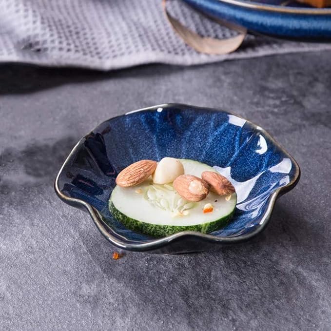 KCHAIN Pack of 4 Blue Ceramic Soy Sauce Dipping Bowls Side Dish Plates for Snack Sushi Fruit Appetizer Dessert 4 1/3 Inch