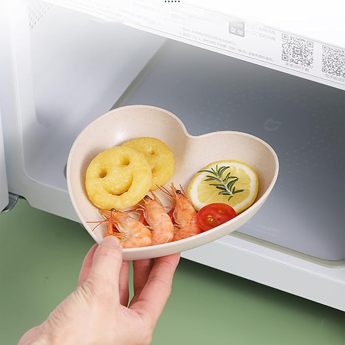 Incauca 5 Pack 6 Inch Heart Shape Mini Dipping Sauces Bowls, Unbreakable Wheat Straw Small Snack Dessert Dishes, Salad Plates for Sushi Side Dish Fruit Appetizer Cake, Assorted Colors