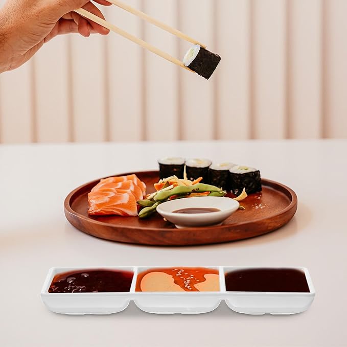 STOBAZA Ceramic Dipping Dish 3 Compartment Serving Platter Appetizer Plates Serving Tray Divided Sauce Dishes for Entertaining, Condiments, Candies, Charcuterie, Snack
