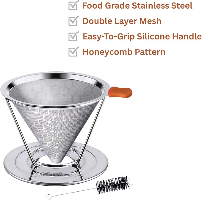First Time Home Buyers Essentials - Reusable Stainless Steel Pour over Coffee Dripper Bundle with Stainless Steel Scoop for Ground Coffee - 1/8 Cup, 2 Tablespoon or 1 oz Scoop