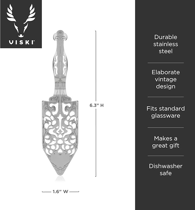 Viski Absinthe Spoon - Vintage Style Absinthe Dripper with Perforations - Dishwasher Safe Stainless Steel Set of 1