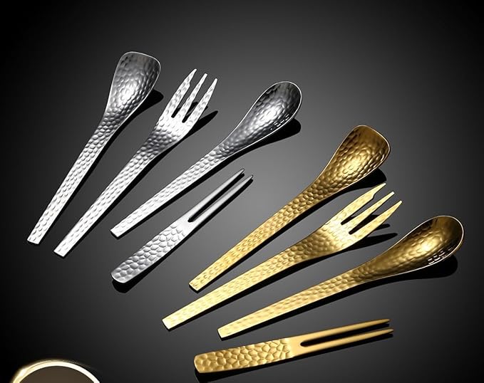 Stainless Steel Flatware serving set,Home Kitchen Eating Tableware Set,Dishwasher Safe,For Home Kitchen Restaurant Hote 1/4/6/8/10/12 Pieces 304 Stainless Steel Dessert Fork Ice Cream Fork Hammered Ca