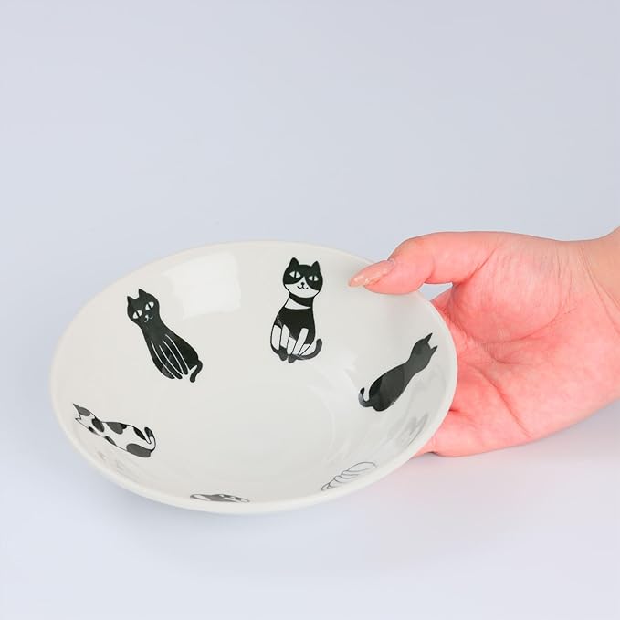 Japanese Cat Design Ceramic Serving Plates Set of 2, 6.3"
