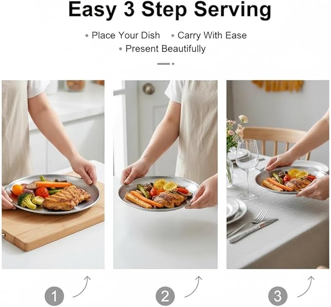 Pizza Pan 12 Inch (30cm) - XAUZIX Stainless Steel Round Serving Tray, Shallow Pizza Plate for Oven Baking, BBQ, Fruits, Party Platters - Dishwasher Safe