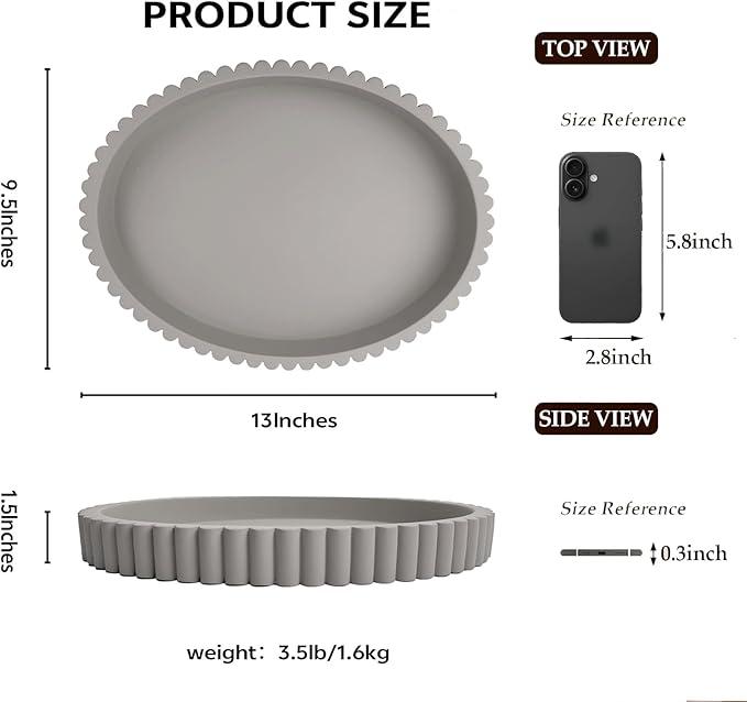 Oval Tray for Coffee Table Décor 13" Concrete Modern Decorative Trays Home Décor Accents -Coffee Table Centerpieces -Island Decor Contemporary Tray