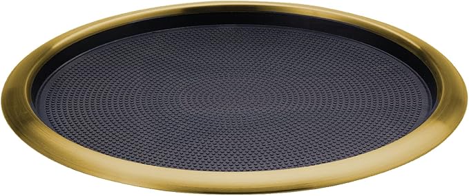 Service Ideas TR1614RIVG Tray with Removable Insert, 14" Round, Stainless Steel, Vintage Gold