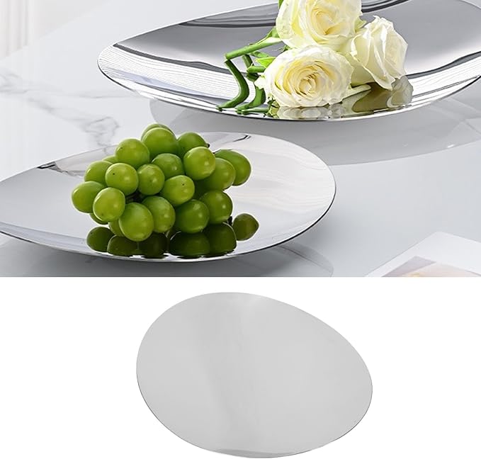Silver Stainless Steel Serving Tray, Multi Purpose Platter for Fruits Appetizers Jewelry, Modern Table Centerpiece for Home, Wedding Festival Celebration (L)
