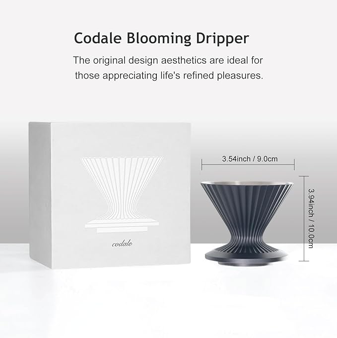 Pour Over Coffee Dripper Drip Coffee Pour Over Maker Resuable Blossom Cone Funnel Stainless Steel Metal Coffee Filter for Travel, Camping, Office, Home, Coffee Maker Brew (Midnight Black)