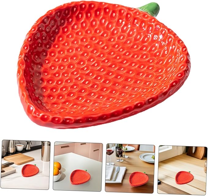 Strawberry Design Ceramic Appetizer Plate Multifunctional Dessert Dish for Sauces Sushi Pastries Snacks Easy to Clean and Portable for Dining and Picnics