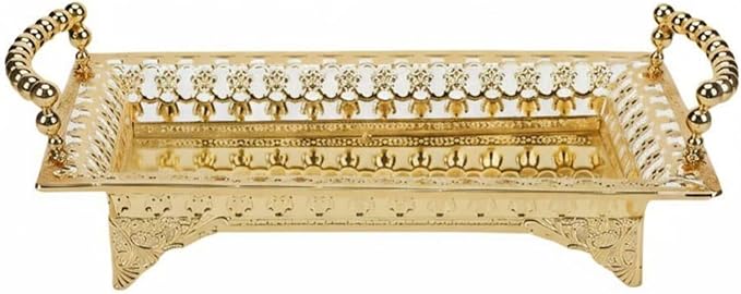 Serving Tray with Handle Dessert Cake Stand Vanity Table Tray Fruit Basket Elegant Serving Platter for Dessert, Gold