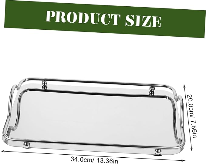 Rectangular Serving Trays Silver Serving Trays Bar Finish Serving Tray with Handles Coffee Steel Platters Tiny Key Decorative Tray Mirrored Drinks Modern Elegant Portable Small