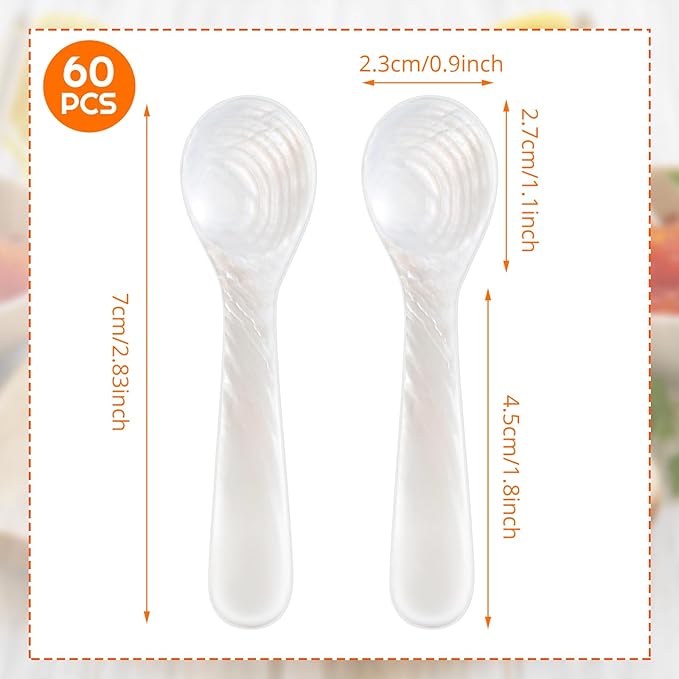 Patelai 60 Pieces Set of Caviar Spoons Mother of Pearl Spoons with Handcraft Round Handle for Caviar, Egg, Ice Cream, Coffee, Kitchen, Restaurant Serving for Valentine Favors (7cm/2.75 Inch)
